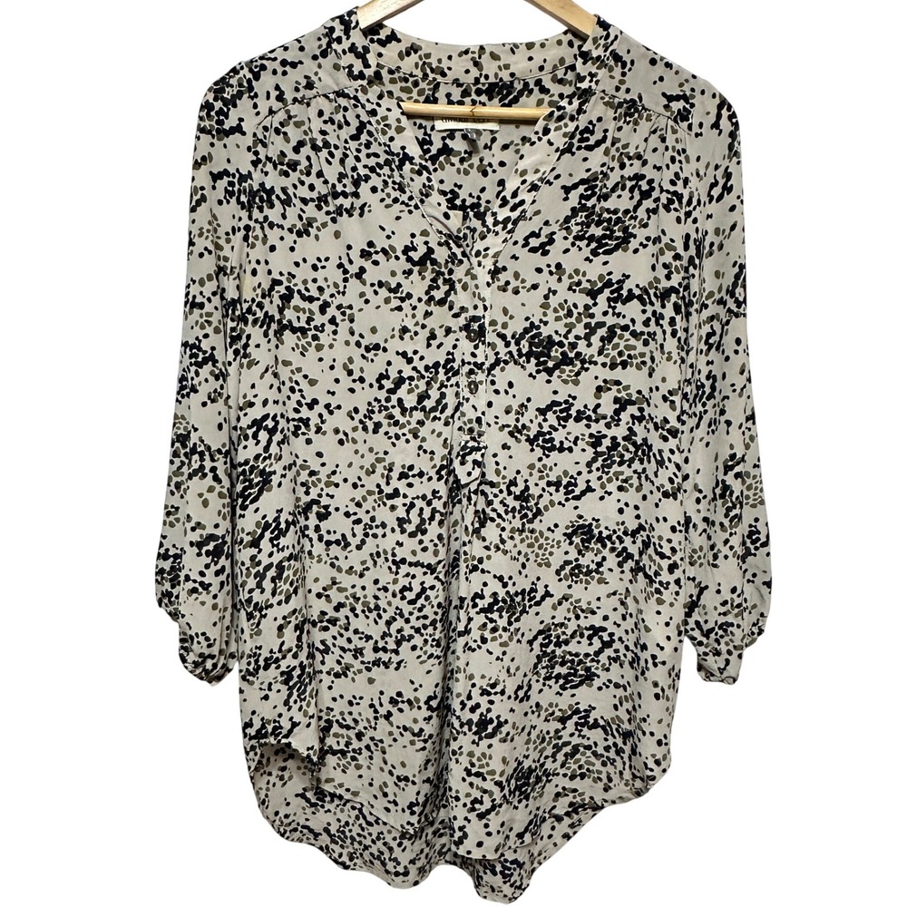 Amour Vert Silk Blouse Tunic‎ Women Large Abstract Henley Sustainable Luxury